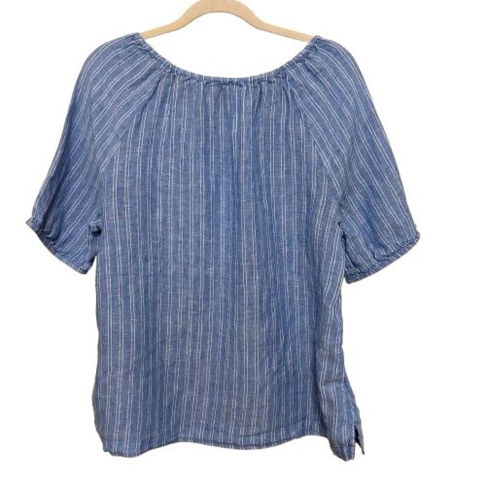 Talbots Vertical Striped Button-Front Peasant Blouse - Picture 3 of 6